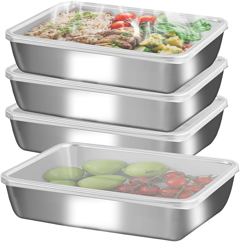 stainless steelFood Storage Containers setsstorage box with lidfreezer FrozenKitchen tray with lidOven plateSide dish plate Freezer & Dishwasher Safe