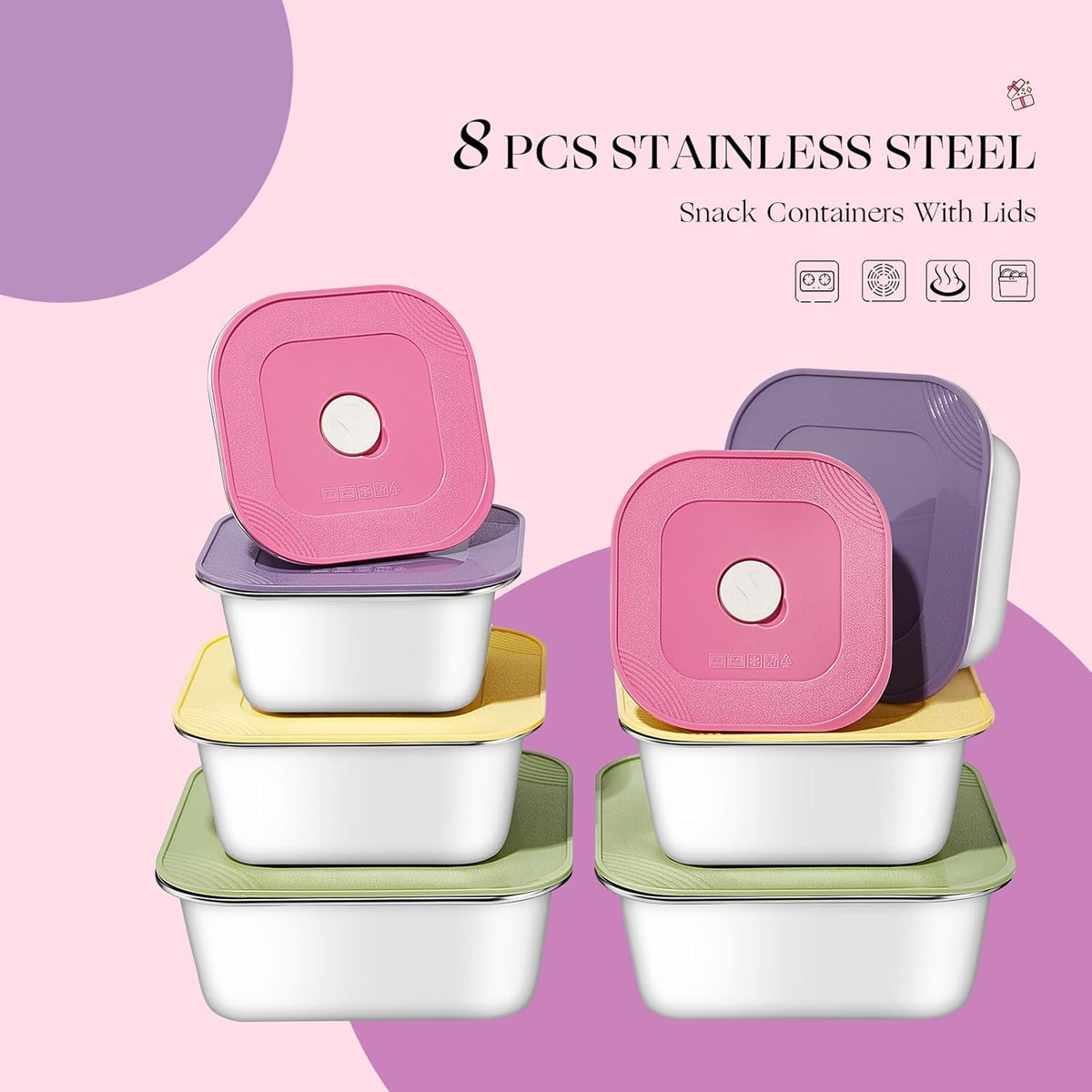 stainless steelFood Storage Containers setsstorage box with lidfreezer FrozenKitchen tray with lidOven plateSide dish plate Freezer & Dishwasher Safe