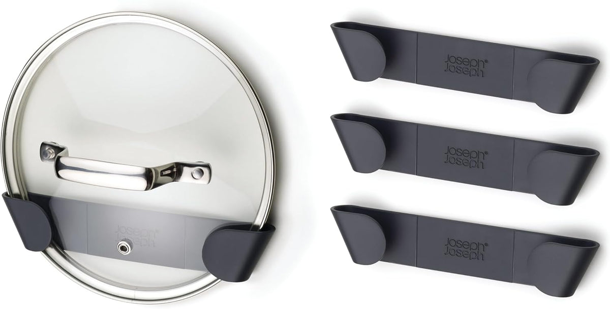 Cupboard Store - Set of 4 Pot and Pan Lid Holders Self Adhesive Wall Mount Storage Organizer, Suitable for Lids Up to 9 in , 3M VHB Tape Included, Gray