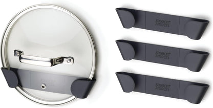 Cupboard Store - Set of 4 Pot and Pan Lid Holders Self Adhesive Wall Mount Storage Organizer, Suitable for Lids Up to 9 in , 3M VHB Tape Included, Gray