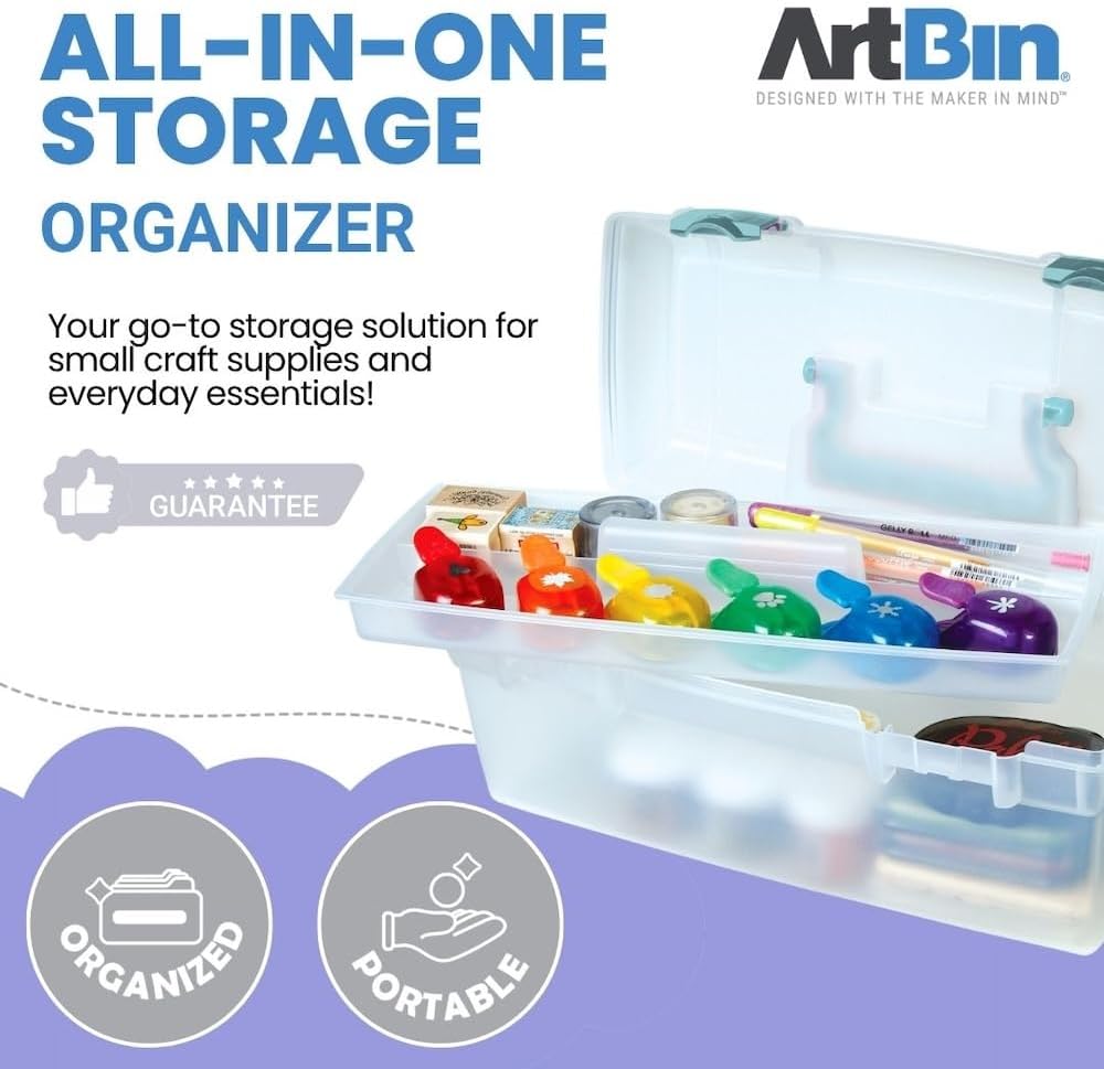 Essentials Lift-Out Tray Craft Box with Handle, Clear/Aqua