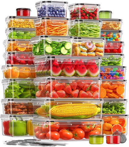 KEMETHY Food Storage Containers with Lids, Plastic Food Containers | BPA-Free, Leak Proof, Reusable, Microwave/Dishwasher Safe Meal Prep Containers with Labels & Pen, 30 Containers & 30 Lids