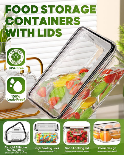 KEMETHY Food Storage Containers with Lids, Plastic Food Containers | BPA-Free, Leak Proof, Reusable, Microwave/Dishwasher Safe Meal Prep Containers with Labels & Pen, 30 Containers & 30 Lids