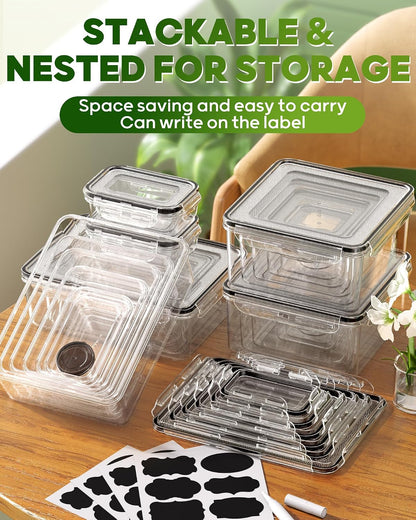 KEMETHY Food Storage Containers with Lids, Plastic Food Containers | BPA-Free, Leak Proof, Reusable, Microwave/Dishwasher Safe Meal Prep Containers with Labels & Pen, 30 Containers & 30 Lids