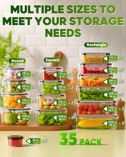 KEMETHY Food Storage Containers with Lids, Plastic Food Containers | BPA-Free, Leak Proof, Reusable, Microwave/Dishwasher Safe Meal Prep Containers with Labels & Pen, 30 Containers & 30 Lids