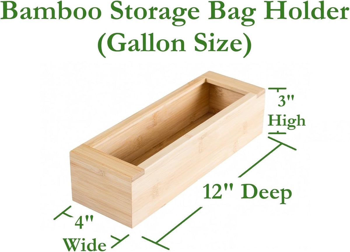 Bamboo Storage Bag Organizer Holder and Dispenser for Kitchen Drawer or Countertop, Gallon Size