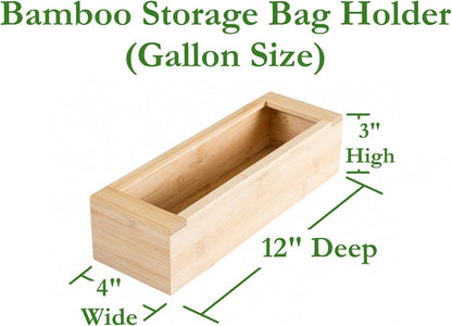 Bamboo Storage Bag Organizer Holder and Dispenser for Kitchen Drawer or Countertop, Gallon Size