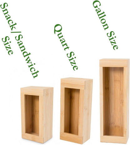 Bamboo Storage Bag Organizer Holder and Dispenser for Kitchen Drawer or Countertop, Gallon Size