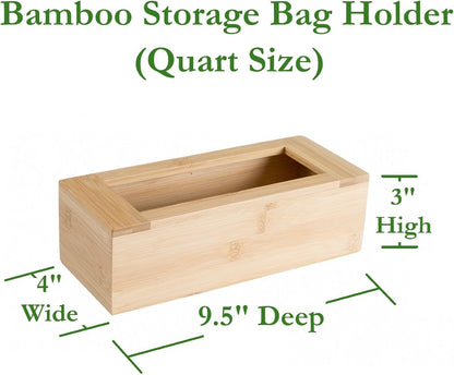 Bamboo Storage Bag Organizer Holder and Dispenser for Kitchen Drawer or Countertop, Gallon Size