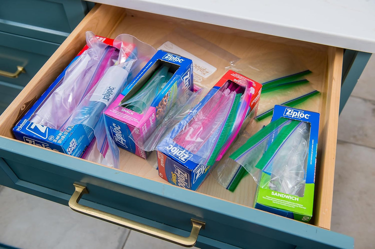 Bamboo Storage Bag Organizer Holder and Dispenser for Kitchen Drawer or Countertop, Gallon Size