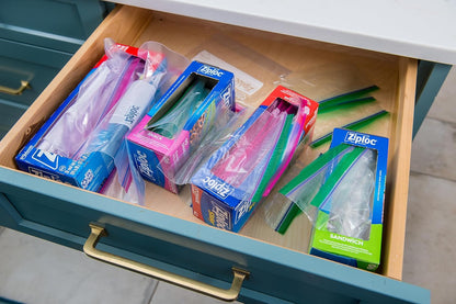 Bamboo Storage Bag Organizer Holder and Dispenser for Kitchen Drawer or Countertop, Gallon Size