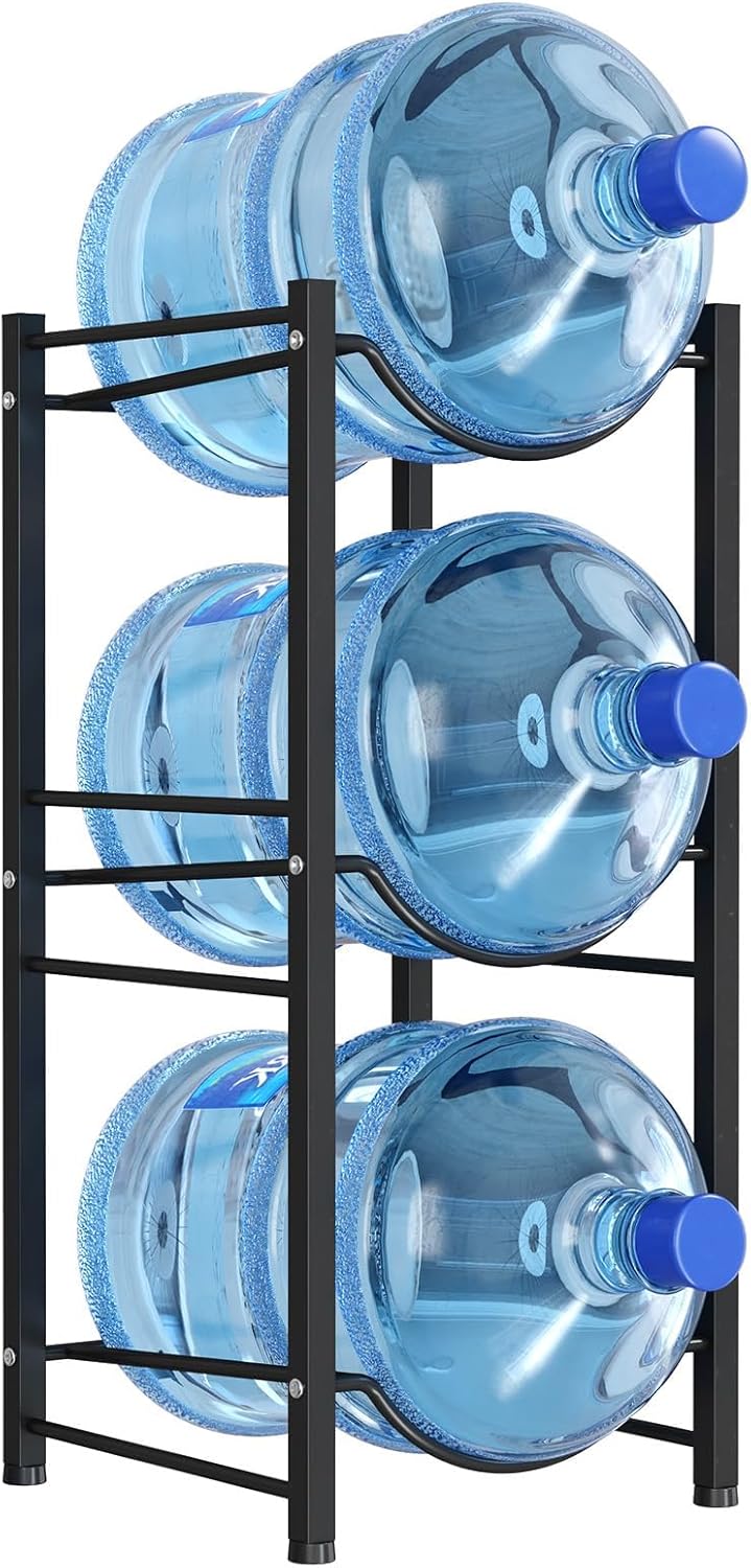 5 Gallon Water Jug Holder, 3 Tier Heavy Duty Water Dispenser Stand | 3 Slots Water Bottle Storage Rack for Gallon Jugs, 126 lb Capacity Detachable Water Shelf Organizer for Home, Office, Black