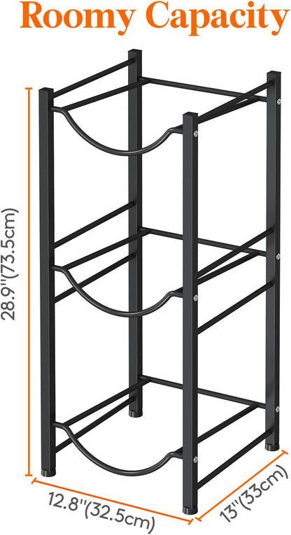 5 Gallon Water Jug Holder, 3 Tier Heavy Duty Water Dispenser Stand | 3 Slots Water Bottle Storage Rack for Gallon Jugs, 126 lb Capacity Detachable Water Shelf Organizer for Home, Office, Black