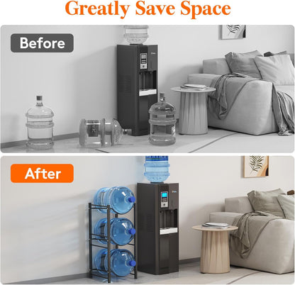 5 Gallon Water Jug Holder, 3 Tier Heavy Duty Water Dispenser Stand | 3 Slots Water Bottle Storage Rack for Gallon Jugs, 126 lb Capacity Detachable Water Shelf Organizer for Home, Office, Black