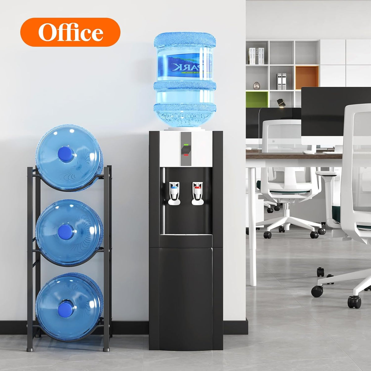 5 Gallon Water Jug Holder, 3 Tier Heavy Duty Water Dispenser Stand | 3 Slots Water Bottle Storage Rack for Gallon Jugs, 126 lb Capacity Detachable Water Shelf Organizer for Home, Office, Black