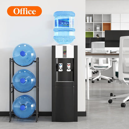 5 Gallon Water Jug Holder, 3 Tier Heavy Duty Water Dispenser Stand | 3 Slots Water Bottle Storage Rack for Gallon Jugs, 126 lb Capacity Detachable Water Shelf Organizer for Home, Office, Black