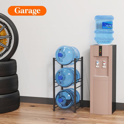 5 Gallon Water Jug Holder, 3 Tier Heavy Duty Water Dispenser Stand | 3 Slots Water Bottle Storage Rack for Gallon Jugs, 126 lb Capacity Detachable Water Shelf Organizer for Home, Office, Black