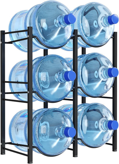 5 Gallon Water Jug Holder, 3 Tier Heavy Duty Water Dispenser Stand | 3 Slots Water Bottle Storage Rack for Gallon Jugs, 126 lb Capacity Detachable Water Shelf Organizer for Home, Office, Black