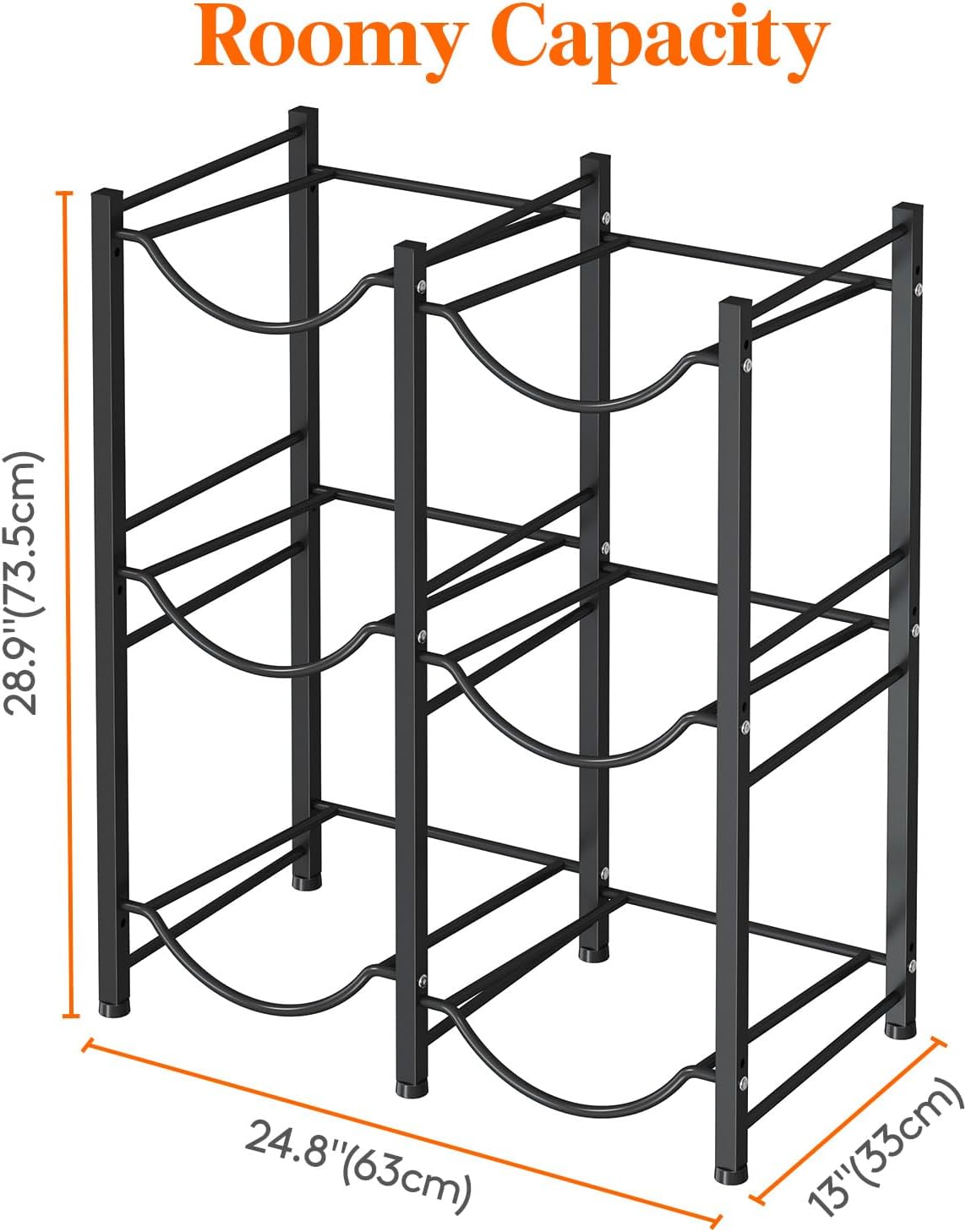5 Gallon Water Jug Holder, 3 Tier Heavy Duty Water Dispenser Stand | 3 Slots Water Bottle Storage Rack for Gallon Jugs, 126 lb Capacity Detachable Water Shelf Organizer for Home, Office, Black