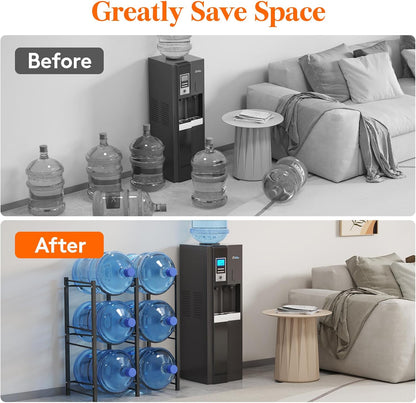 5 Gallon Water Jug Holder, 3 Tier Heavy Duty Water Dispenser Stand | 3 Slots Water Bottle Storage Rack for Gallon Jugs, 126 lb Capacity Detachable Water Shelf Organizer for Home, Office, Black