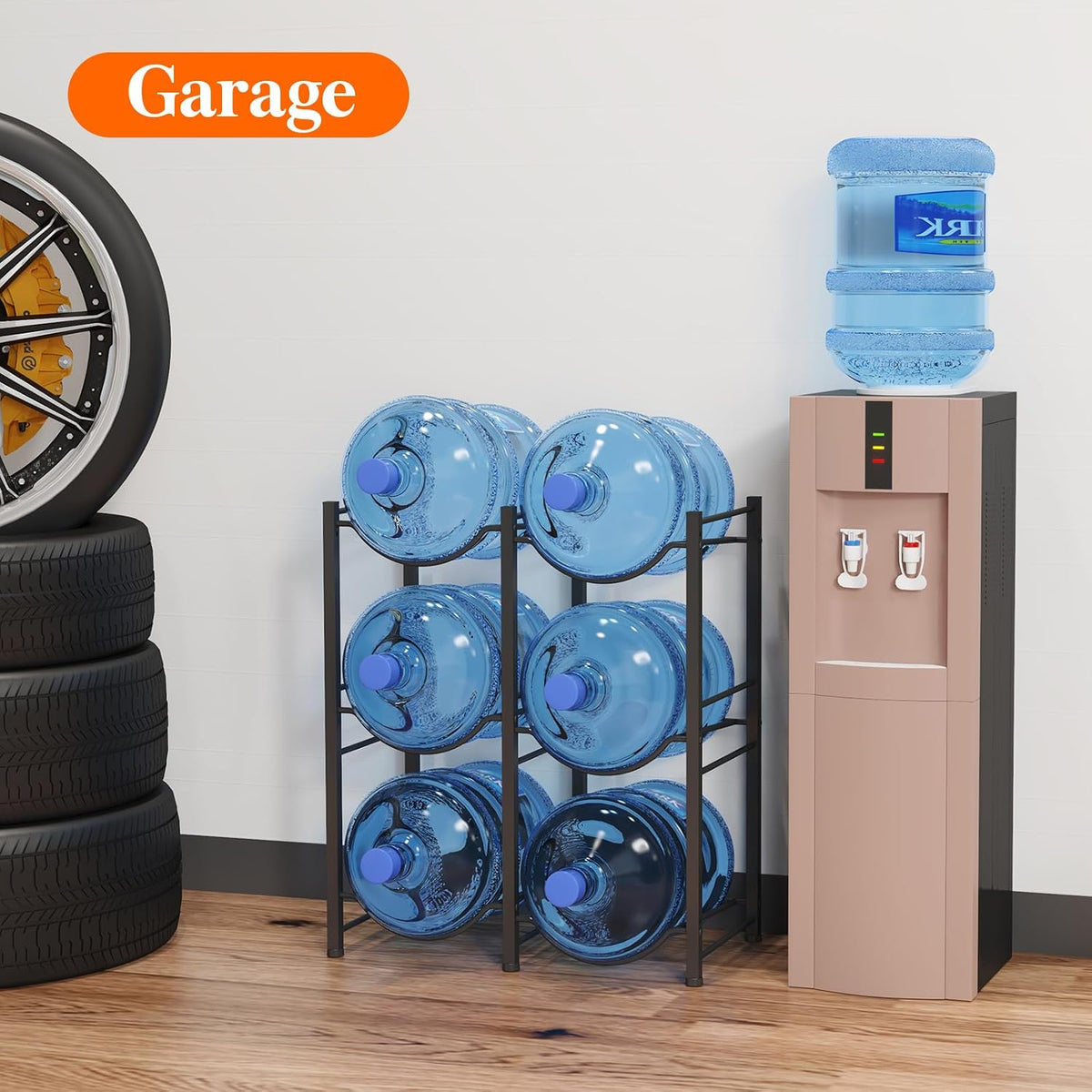 5 Gallon Water Jug Holder, 3 Tier Heavy Duty Water Dispenser Stand | 3 Slots Water Bottle Storage Rack for Gallon Jugs, 126 lb Capacity Detachable Water Shelf Organizer for Home, Office, Black