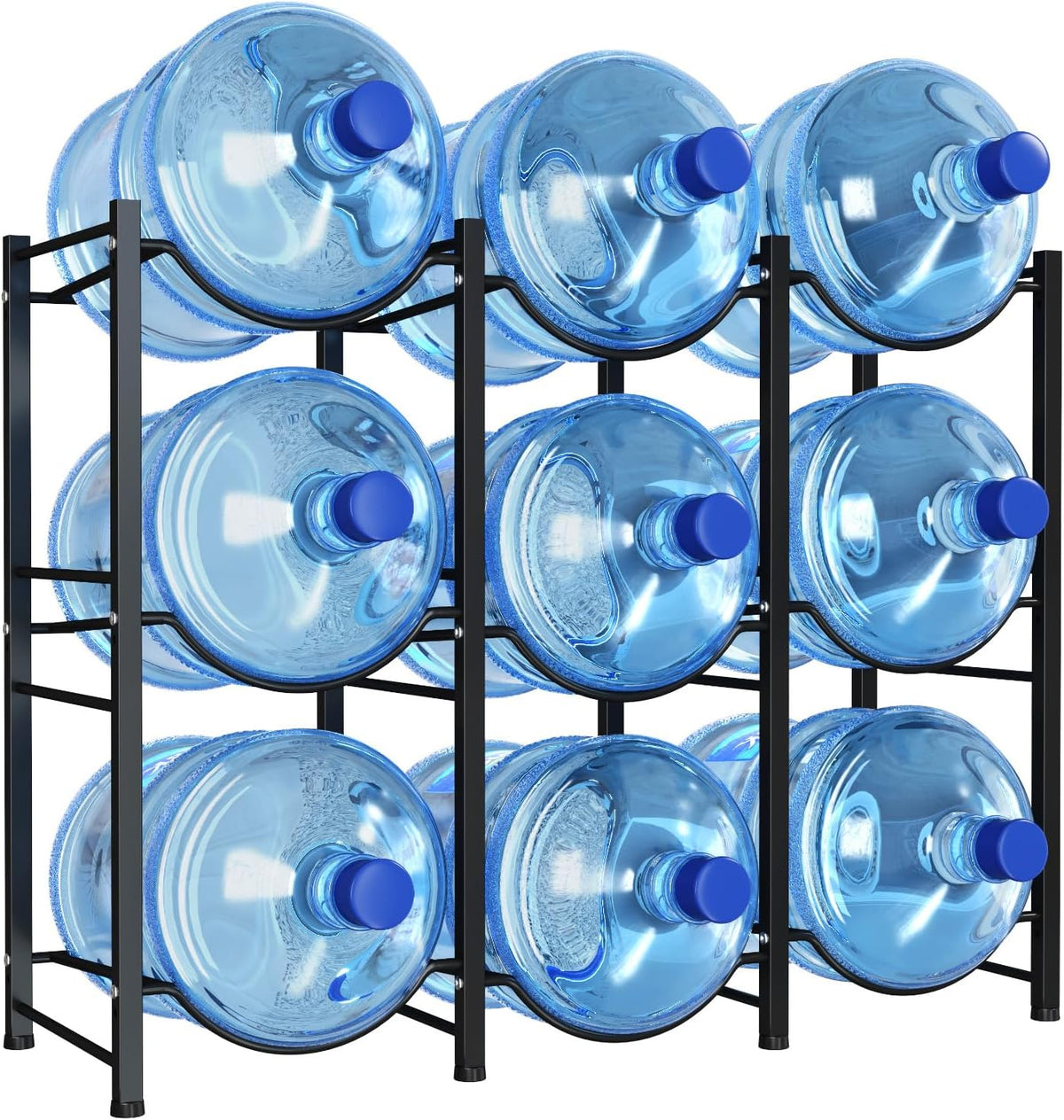 5 Gallon Water Jug Holder, 3 Tier Heavy Duty Water Dispenser Stand | 3 Slots Water Bottle Storage Rack for Gallon Jugs, 126 lb Capacity Detachable Water Shelf Organizer for Home, Office, Black