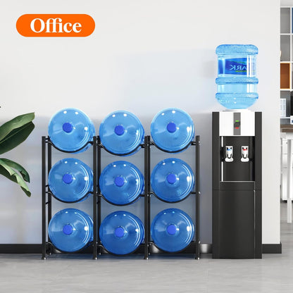 5 Gallon Water Jug Holder, 3 Tier Heavy Duty Water Dispenser Stand | 3 Slots Water Bottle Storage Rack for Gallon Jugs, 126 lb Capacity Detachable Water Shelf Organizer for Home, Office, Black