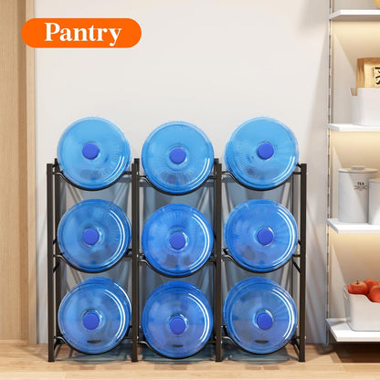 5 Gallon Water Jug Holder, 3 Tier Heavy Duty Water Dispenser Stand | 3 Slots Water Bottle Storage Rack for Gallon Jugs, 126 lb Capacity Detachable Water Shelf Organizer for Home, Office, Black