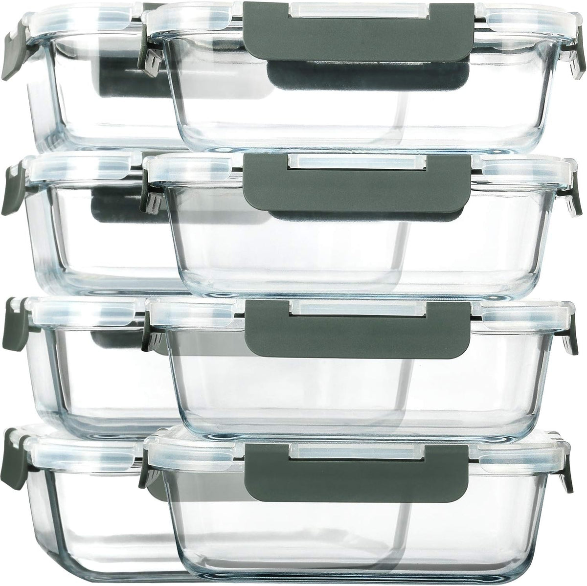 8 Pack,30 oz Glass Food Storage Containers with Lids, Gray