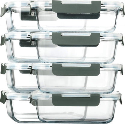 8 Pack,30 oz Glass Food Storage Containers with Lids, Gray