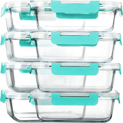 8 Pack,30 oz Glass Food Storage Containers with Lids, Gray