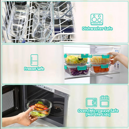 8 Pack,30 oz Glass Food Storage Containers with Lids, Gray