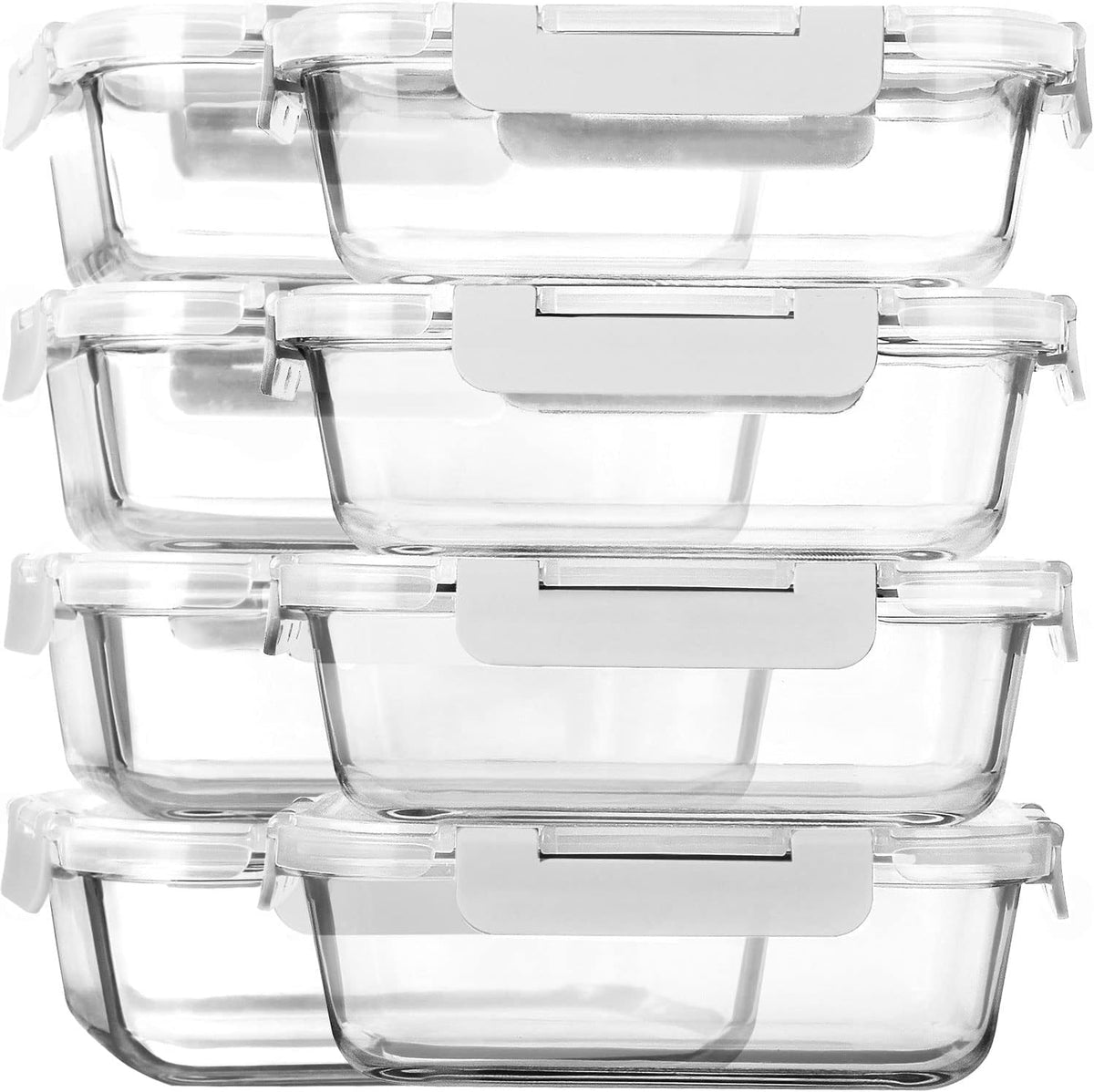 8 Pack,30 oz Glass Food Storage Containers with Lids, Gray
