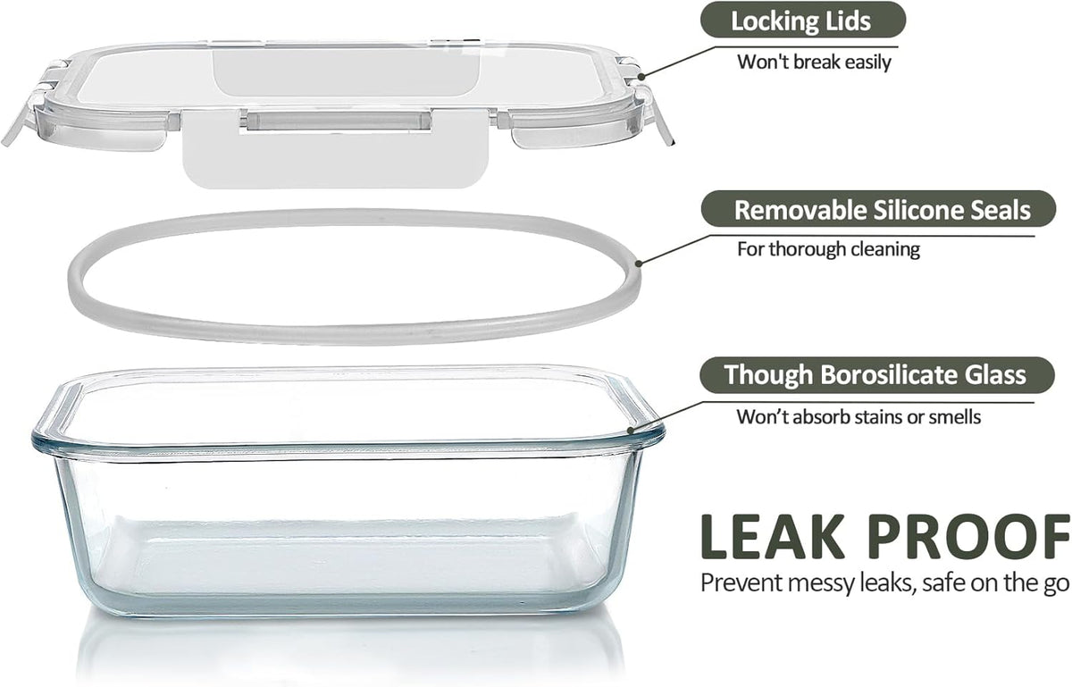 8 Pack,30 oz Glass Food Storage Containers with Lids, Gray