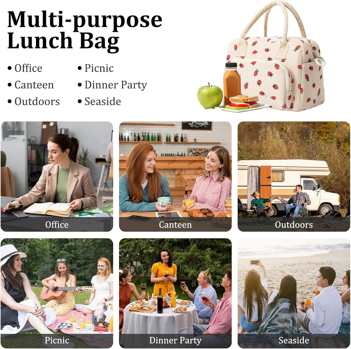 Insulated Lunch Bag for Women Men Large Reusable Lunch Box Adult Leakproof Portable Cooler Tote Bags for Work Picnic