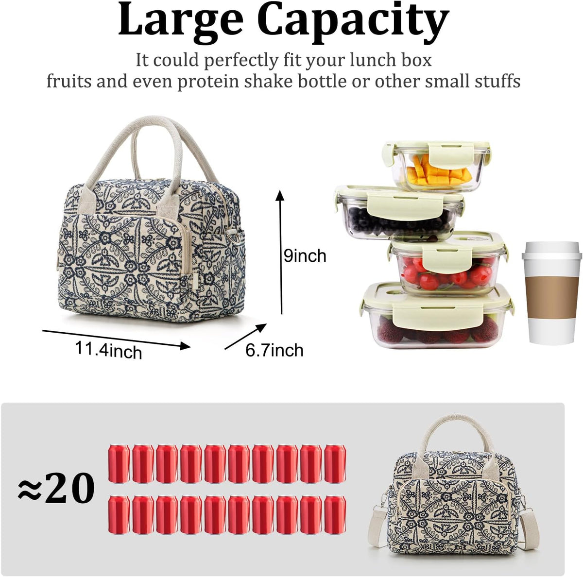 Insulated Lunch Bag for Women Men Large Reusable Lunch Box Adult Leakproof Portable Cooler Tote Bags for Work Picnic