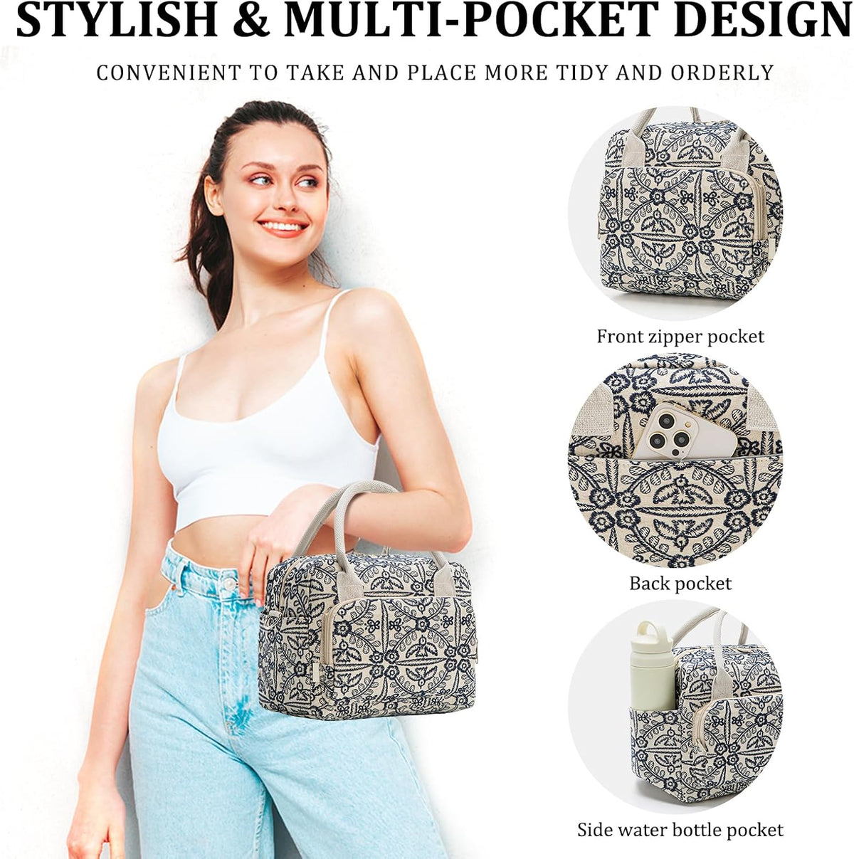 Insulated Lunch Bag for Women Men Large Reusable Lunch Box Adult Leakproof Portable Cooler Tote Bags for Work Picnic