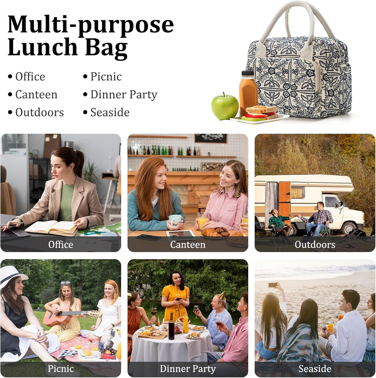 Insulated Lunch Bag for Women Men Large Reusable Lunch Box Adult Leakproof Portable Cooler Tote Bags for Work Picnic