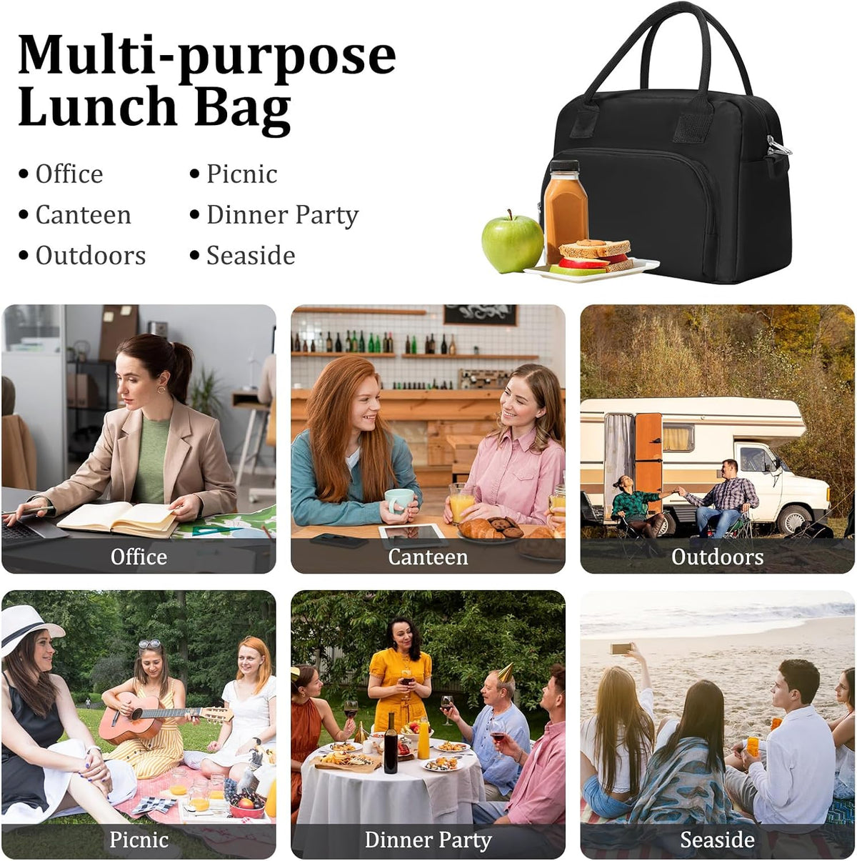 Insulated Lunch Bag for Women Men Large Reusable Lunch Box Adult Leakproof Portable Cooler Tote Bags for Work Picnic