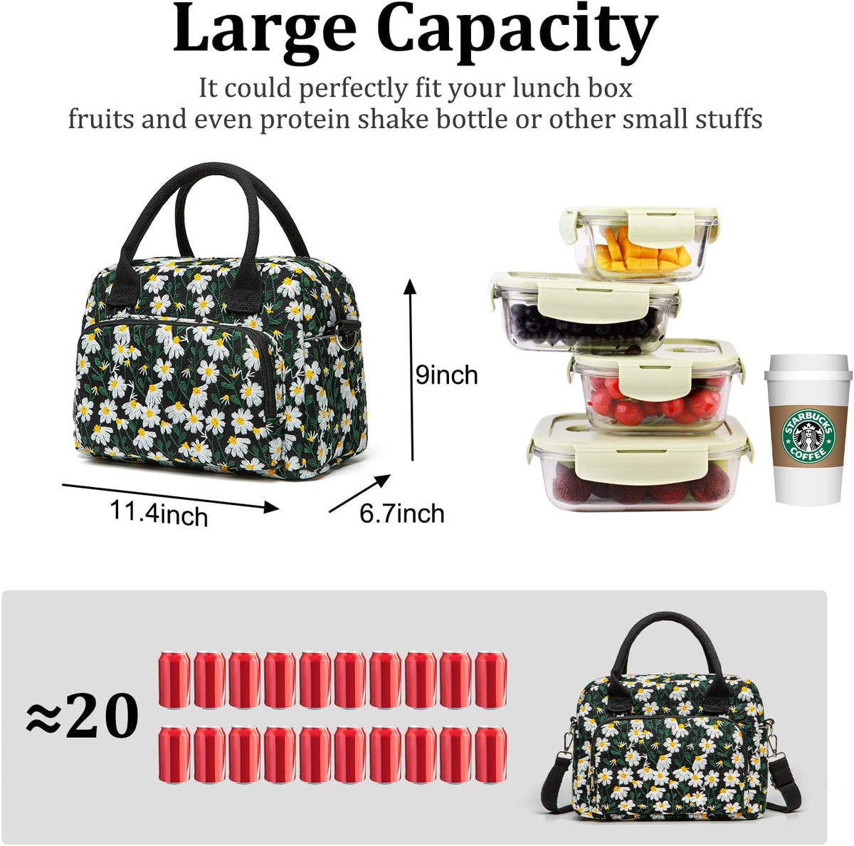 Insulated Lunch Bag for Women Men Large Reusable Lunch Box Adult Leakproof Portable Cooler Tote Bags for Work Picnic