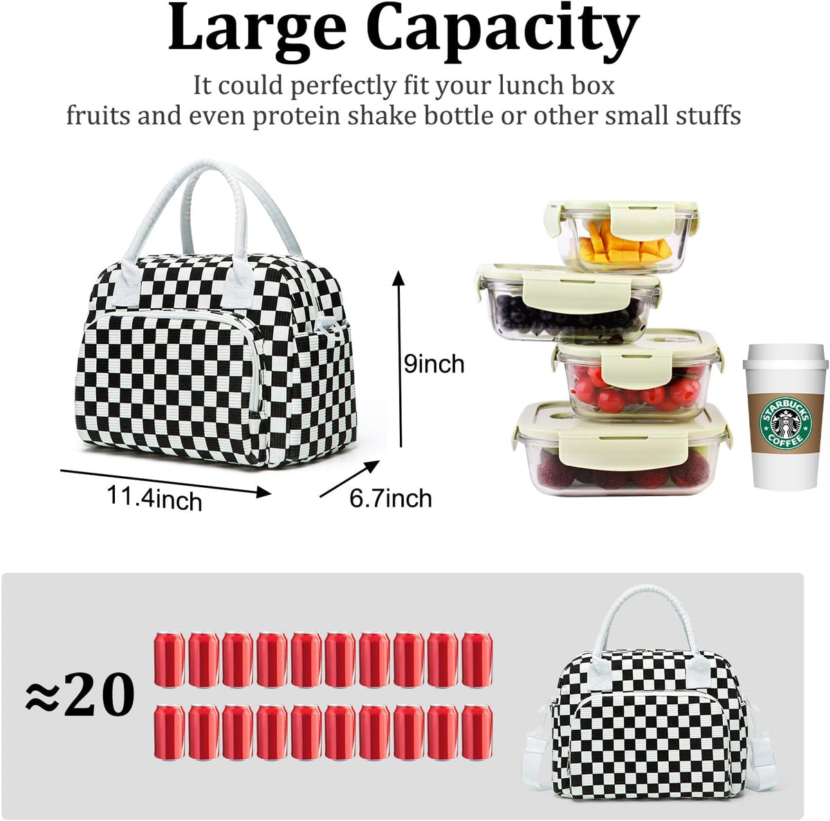 Insulated Lunch Bag for Women Men Large Reusable Lunch Box Adult Leakproof Portable Cooler Tote Bags for Work Picnic