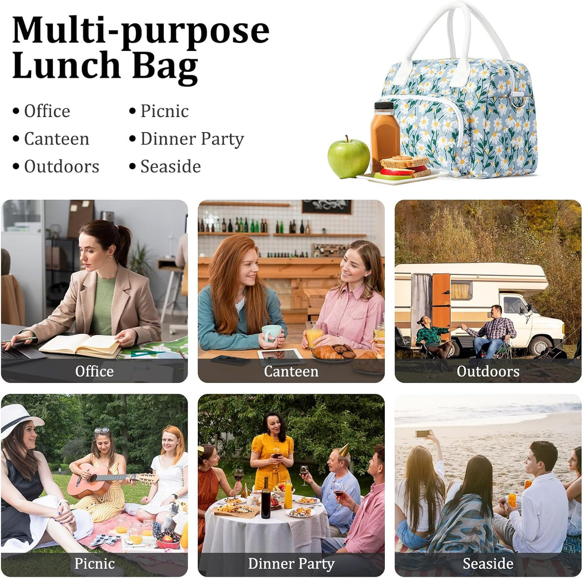 Insulated Lunch Bag for Women Men Large Reusable Lunch Box Adult Leakproof Portable Cooler Tote Bags for Work Picnic