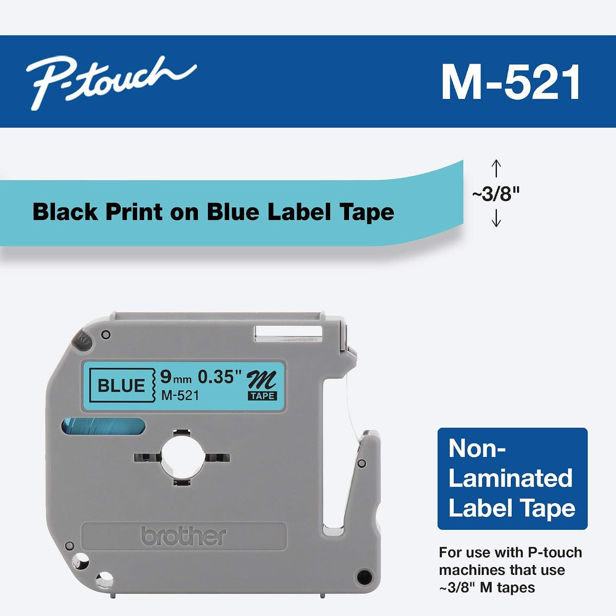 Genuine P-Touch M-2312PK Tape, 2 Pack, 1/2" (0.47") Wide Standard Non-Laminated Tape, Black on White, Recommended for Home and Indoor Use, 0.47" x 26.2' (12mm x 8M), 2-Pack, M2312PK, M231