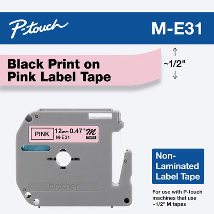 Genuine P-Touch M-2312PK Tape, 2 Pack, 1/2" (0.47") Wide Standard Non-Laminated Tape, Black on White, Recommended for Home and Indoor Use, 0.47" x 26.2' (12mm x 8M), 2-Pack, M2312PK, M231