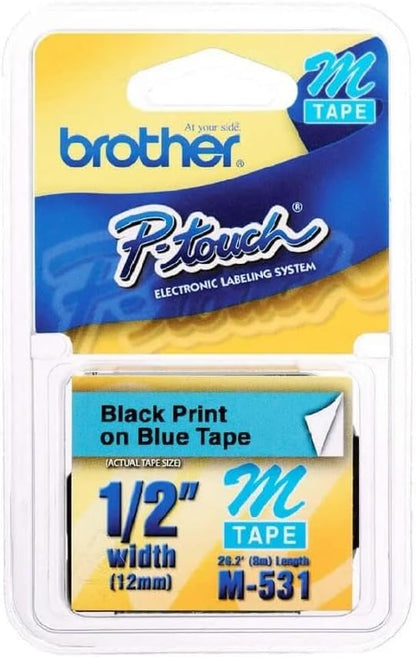 Genuine P-Touch M-2312PK Tape, 2 Pack, 1/2" (0.47") Wide Standard Non-Laminated Tape, Black on White, Recommended for Home and Indoor Use, 0.47" x 26.2' (12mm x 8M), 2-Pack, M2312PK, M231