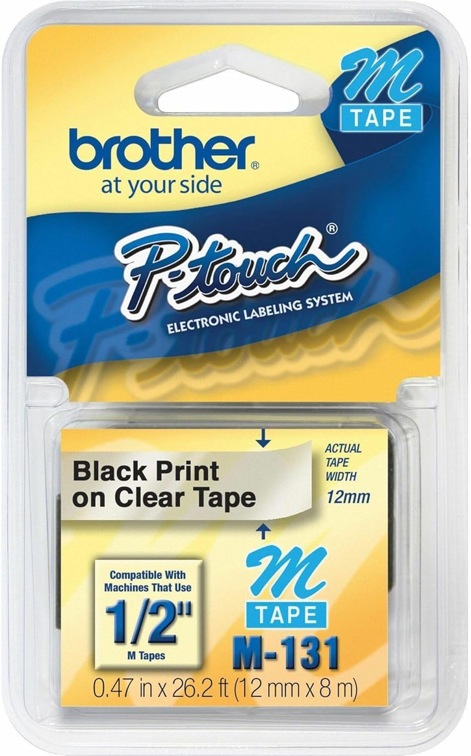 Genuine P-Touch M-2312PK Tape, 2 Pack, 1/2" (0.47") Wide Standard Non-Laminated Tape, Black on White, Recommended for Home and Indoor Use, 0.47" x 26.2' (12mm x 8M), 2-Pack, M2312PK, M231
