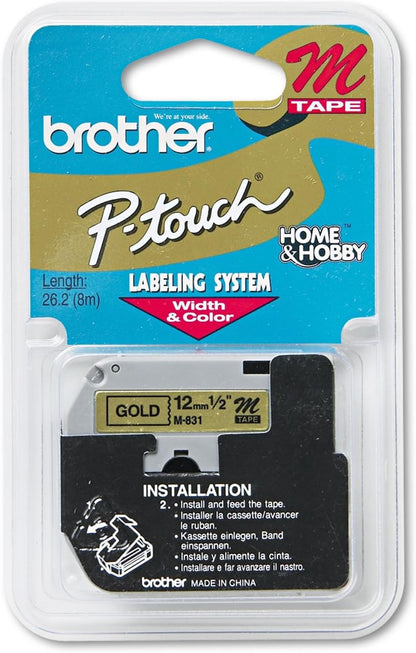 Genuine P-Touch M-2312PK Tape, 2 Pack, 1/2" (0.47") Wide Standard Non-Laminated Tape, Black on White, Recommended for Home and Indoor Use, 0.47" x 26.2' (12mm x 8M), 2-Pack, M2312PK, M231