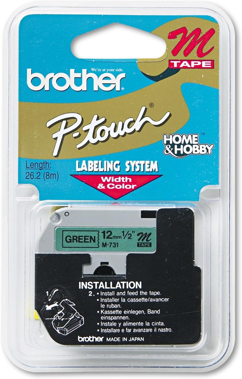 Genuine P-Touch M-2312PK Tape, 2 Pack, 1/2" (0.47") Wide Standard Non-Laminated Tape, Black on White, Recommended for Home and Indoor Use, 0.47" x 26.2' (12mm x 8M), 2-Pack, M2312PK, M231