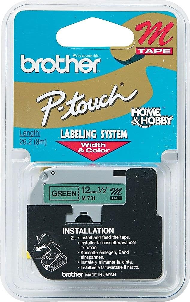 Genuine P-Touch M-2312PK Tape, 2 Pack, 1/2" (0.47") Wide Standard Non-Laminated Tape, Black on White, Recommended for Home and Indoor Use, 0.47" x 26.2' (12mm x 8M), 2-Pack, M2312PK, M231