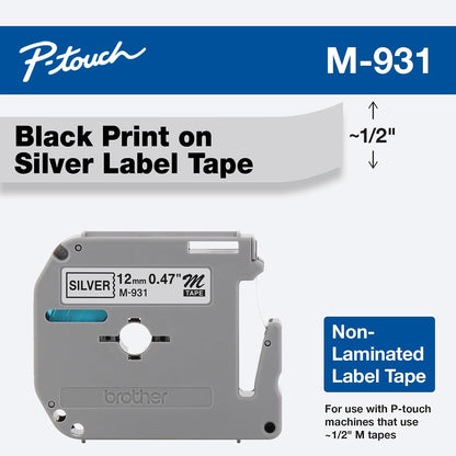 Genuine P-Touch M-2312PK Tape, 2 Pack, 1/2" (0.47") Wide Standard Non-Laminated Tape, Black on White, Recommended for Home and Indoor Use, 0.47" x 26.2' (12mm x 8M), 2-Pack, M2312PK, M231